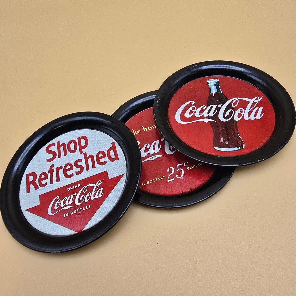 Vintage‎ 1994 Coca-Cola Mini Metal Trays Coasters Set of 3 Coke Advertising Art